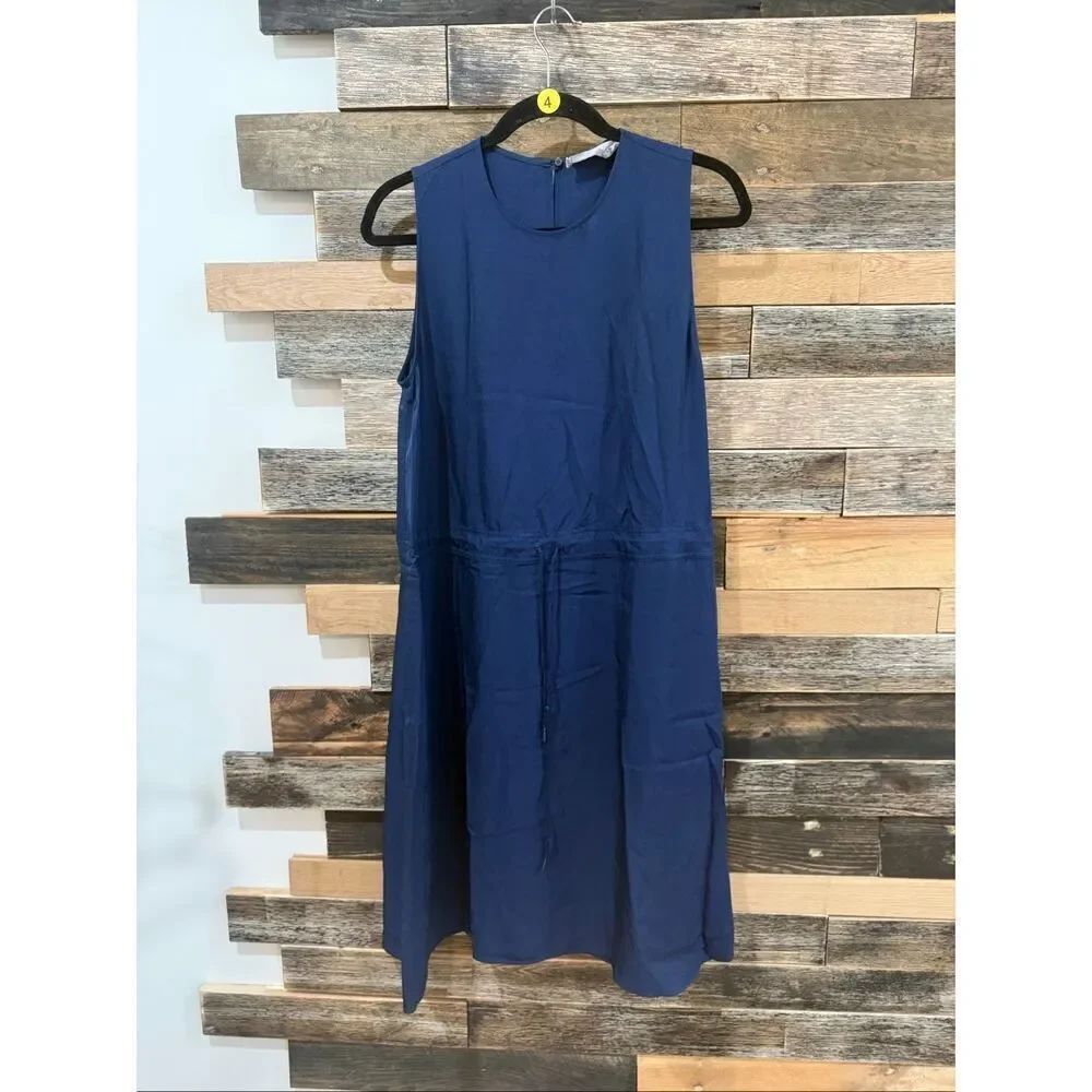 Everlane Japanese GoWeave Light Drawstring Dress Navy Blue Sz 10